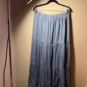 Vintage Denim Gathered Maxi Skirt